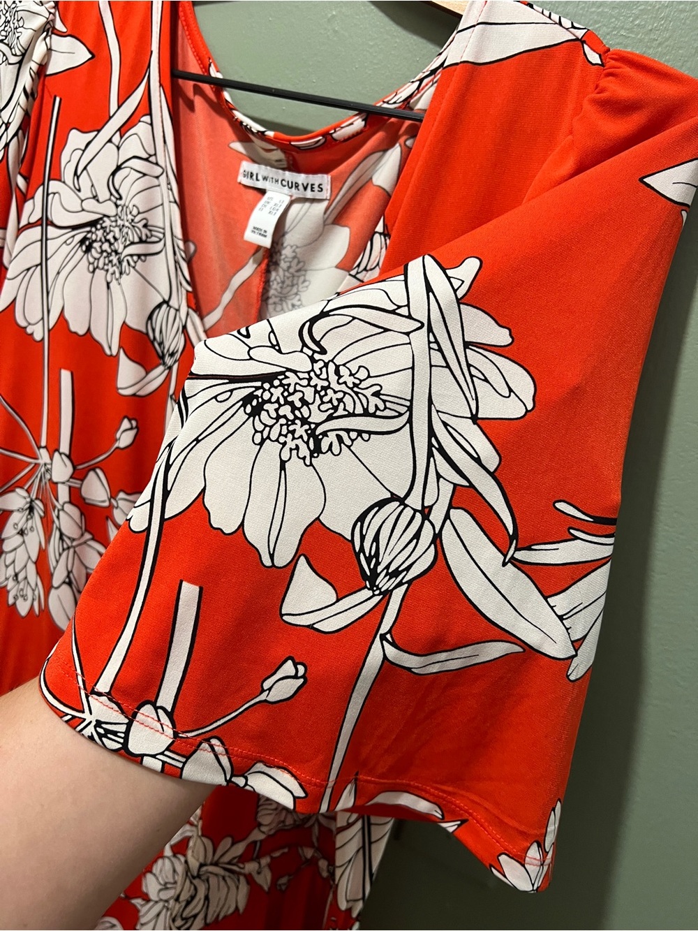 Girl Curves Knit Midi Dress Flutter Slv Tangerine Floral